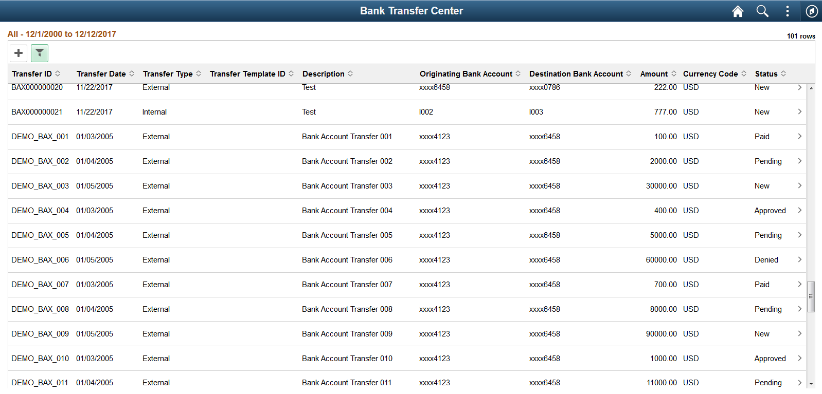 Bank Transfer Center Page