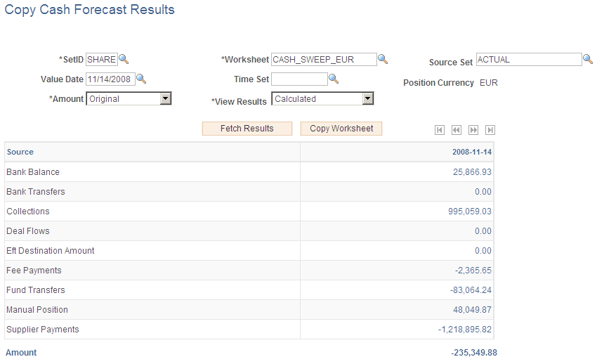 Copy Cash Forecast Results page with fetched results
