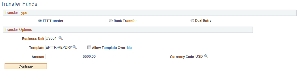 Transfer Funds page