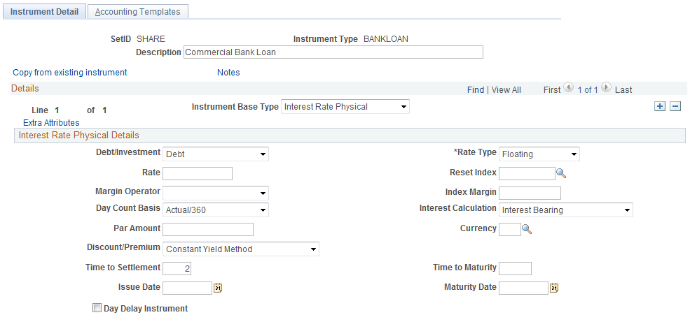 Instrument Detail page for an Interest Rate Physical deal (1 of 3)