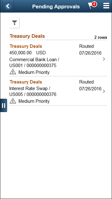 Treasury Deals - Pending Approvals list page (SFF)