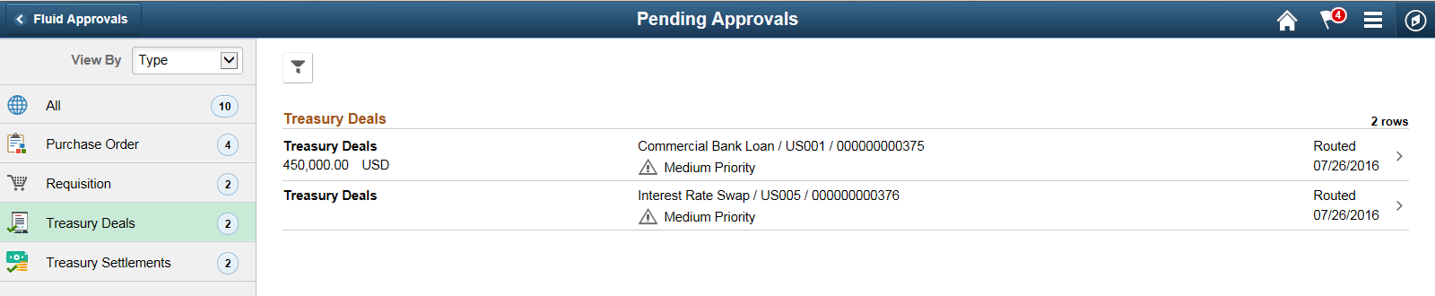 Treasury Deals - Pending Approvals page (LFF)