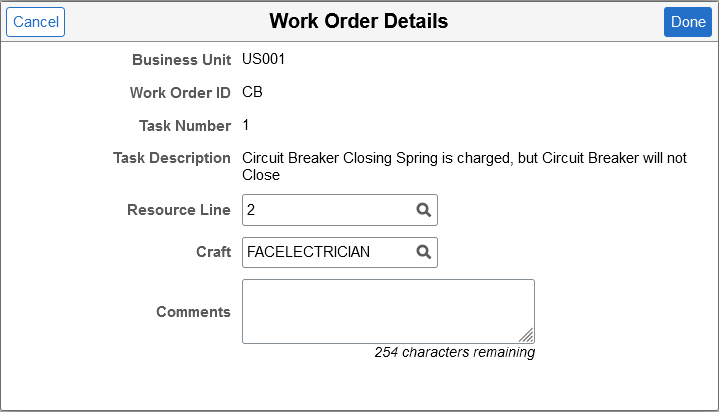 Work Order Details page
