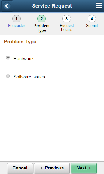 Service Request - Problem Type Page (2 of 4) - Phone