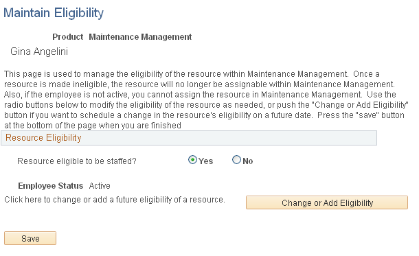 Maintain Eligibility page