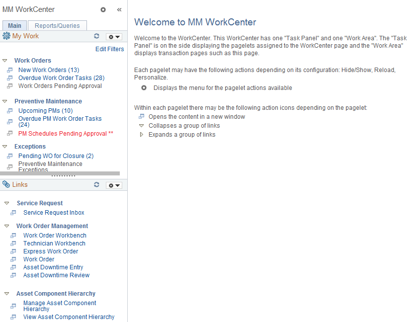 MM WorkCenter page