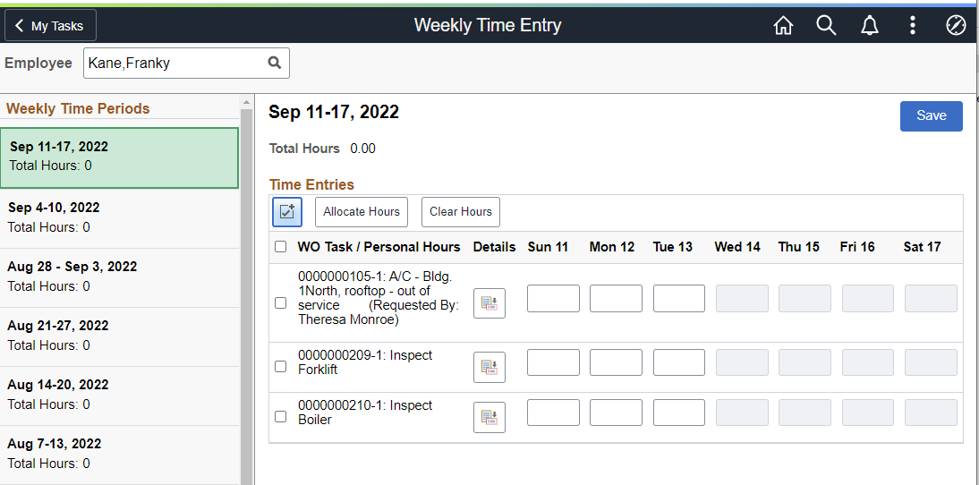 Weekly Time Entry (Update Selected Rows)