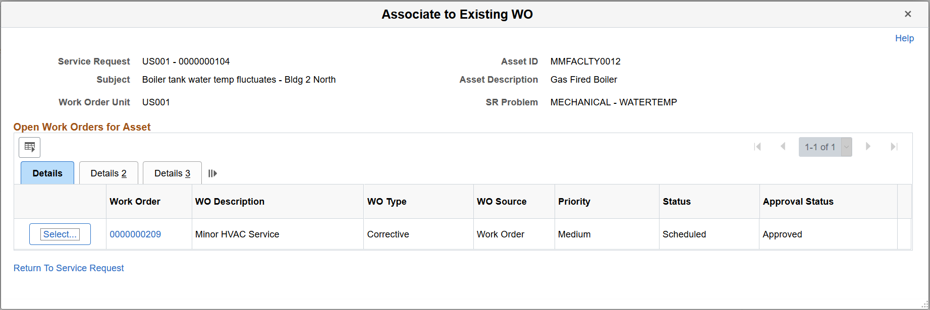 Associate to Existing WO page