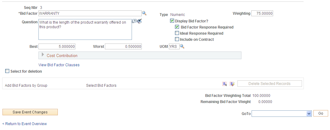 Modify an Event - Event Bid Factors page during split analysis collaboration (2 of 2)