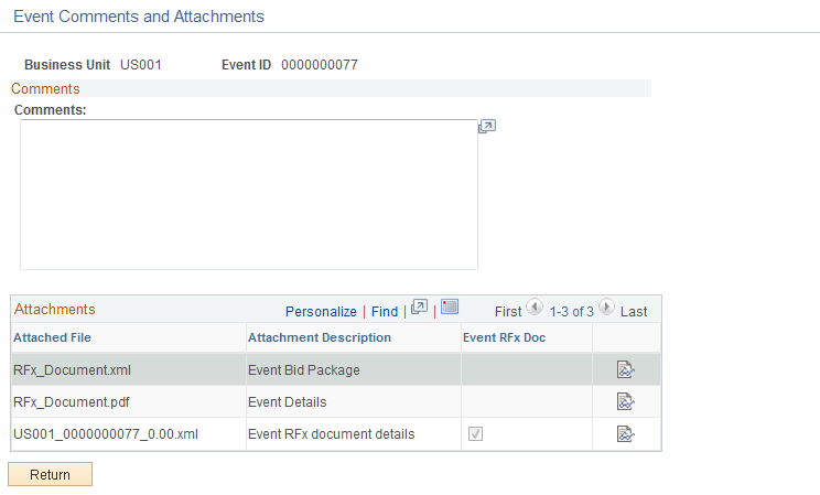 Analyze Total Event Comments and Attachments page