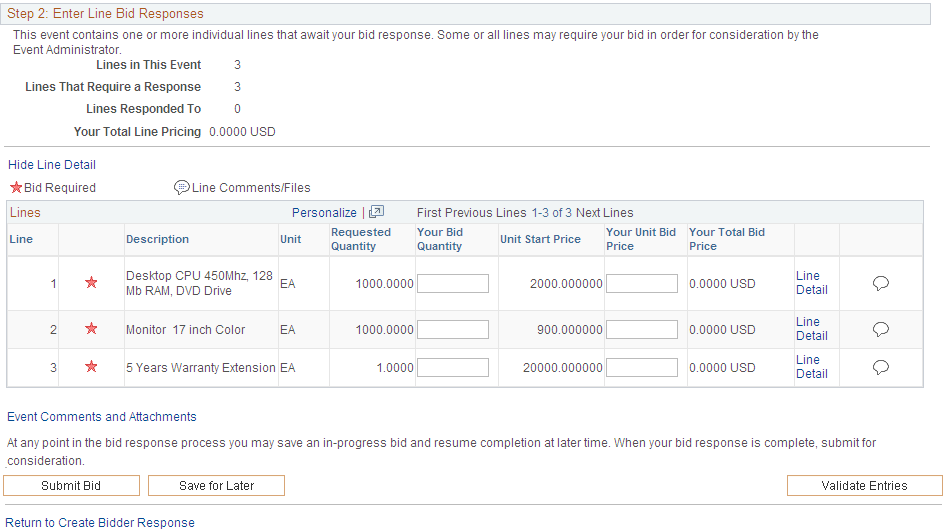 Create Bidder Response - Event Details page (3 of 3)