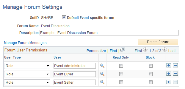 Manage Forum Settings page