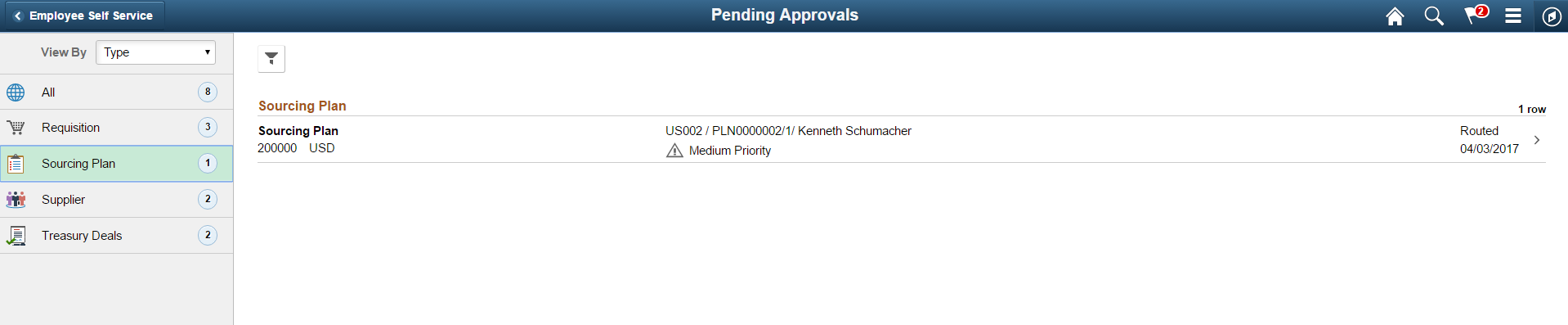 Pending Approvals - Sourcing Plans Page (List)