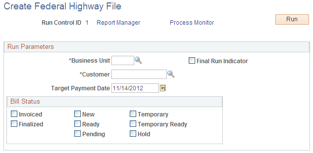 Create Federal Highway File page