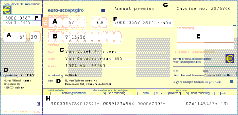 A sample acceptgiro payment slip with left counterfoil