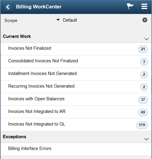 Billing WorkCenter page (Fluid SFF)
