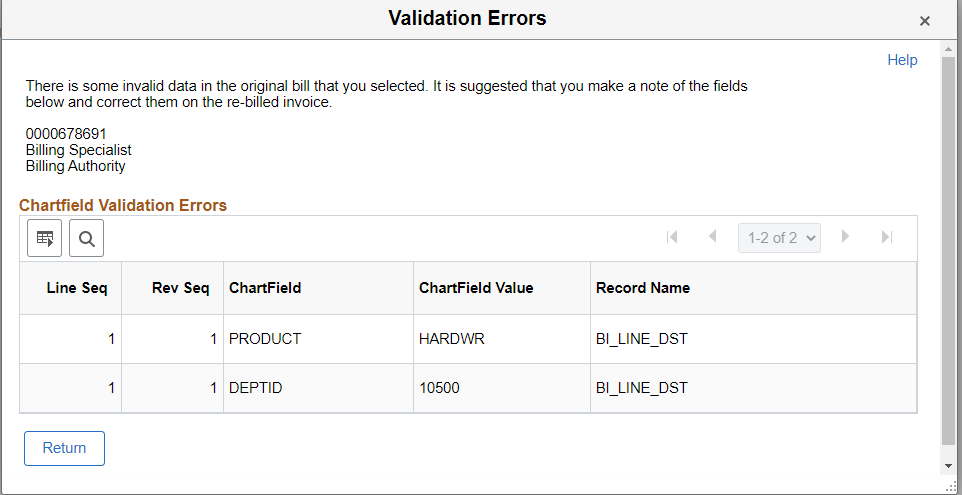 Validation Errors page (Adjust Entire, Adjust Selected, Copy Single)