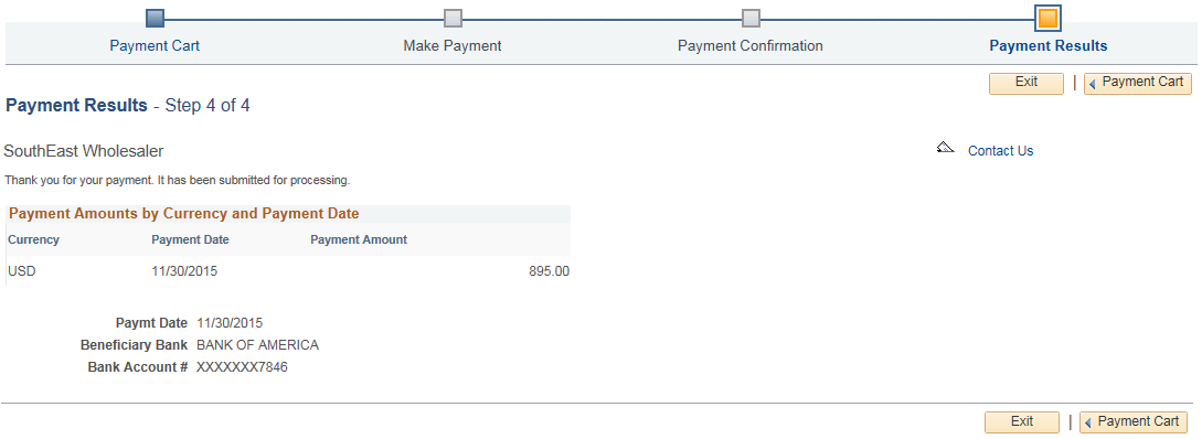 Payment Results - Step 4 of 4 for a Direct Debit payment