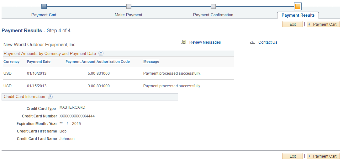 Payment Results - Step 4 of 4 for a credit card payment (traditional model)