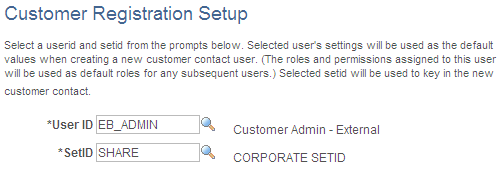 Customer Registration Setup page