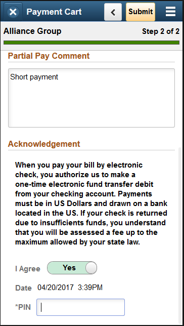 Step 2 of 2: Review and Submit for an electronic check payment (SFF, 2 of 2)
