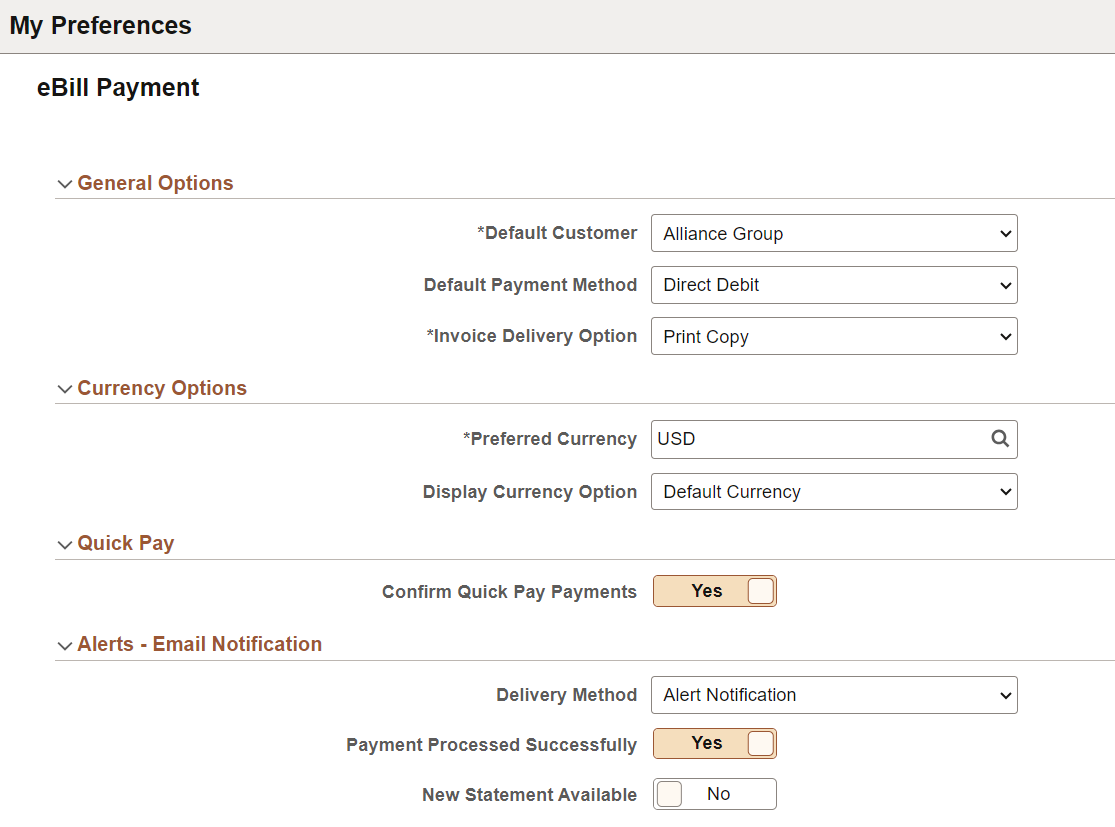 My Preferences eBill Payment page (1 of 2)