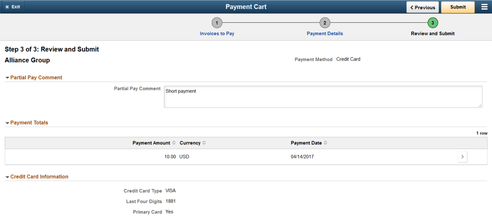 Step 3 of 3: Review and Submit a credit card payment (LFF)