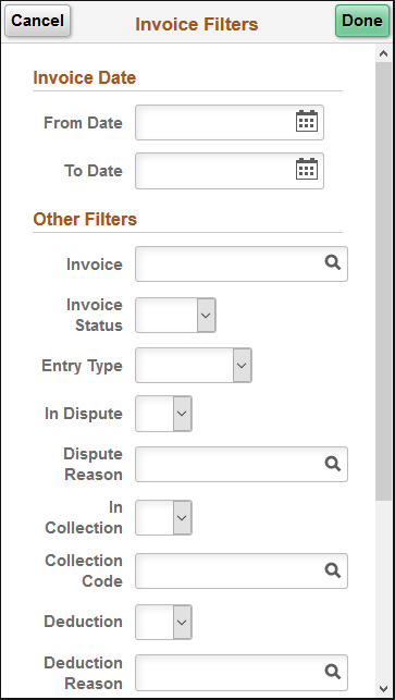 Invoice Balances - Invoice Filters page (SFF)