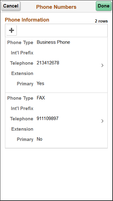 Account Settings - Phone Numbers page (SFF)
