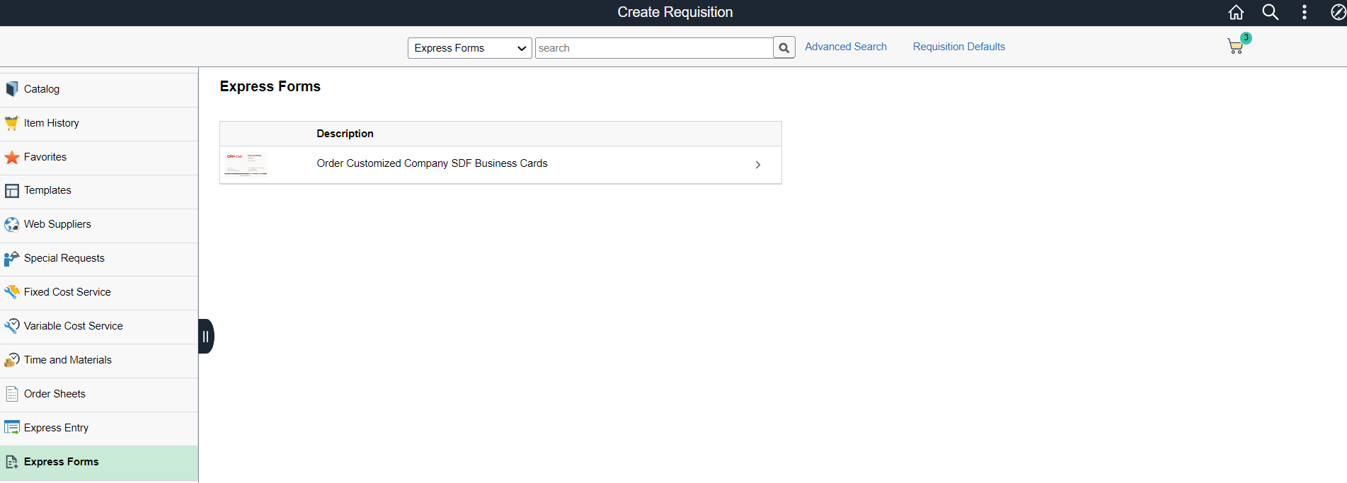 Create Requisition- Express Forms