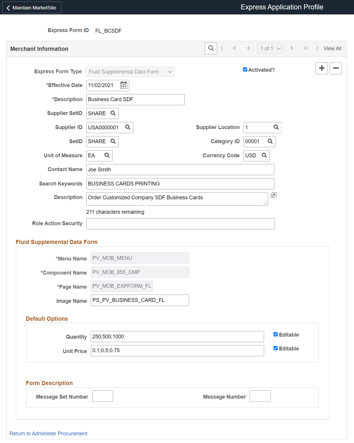 Express Form Profile Page