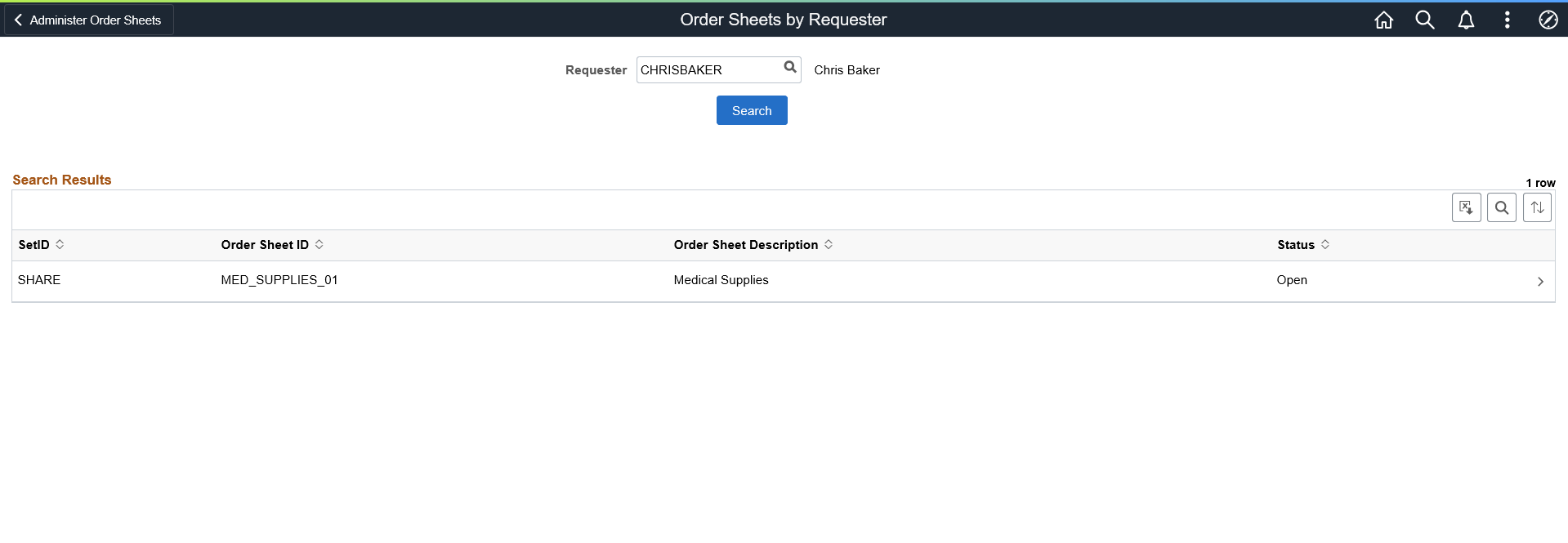 Order Sheets by Requester Page