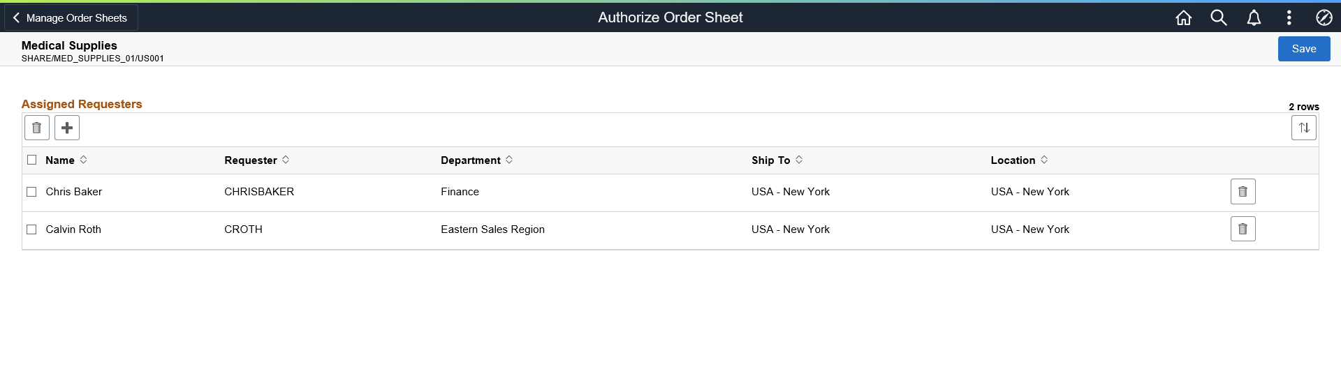 Authorize Order Sheet Page