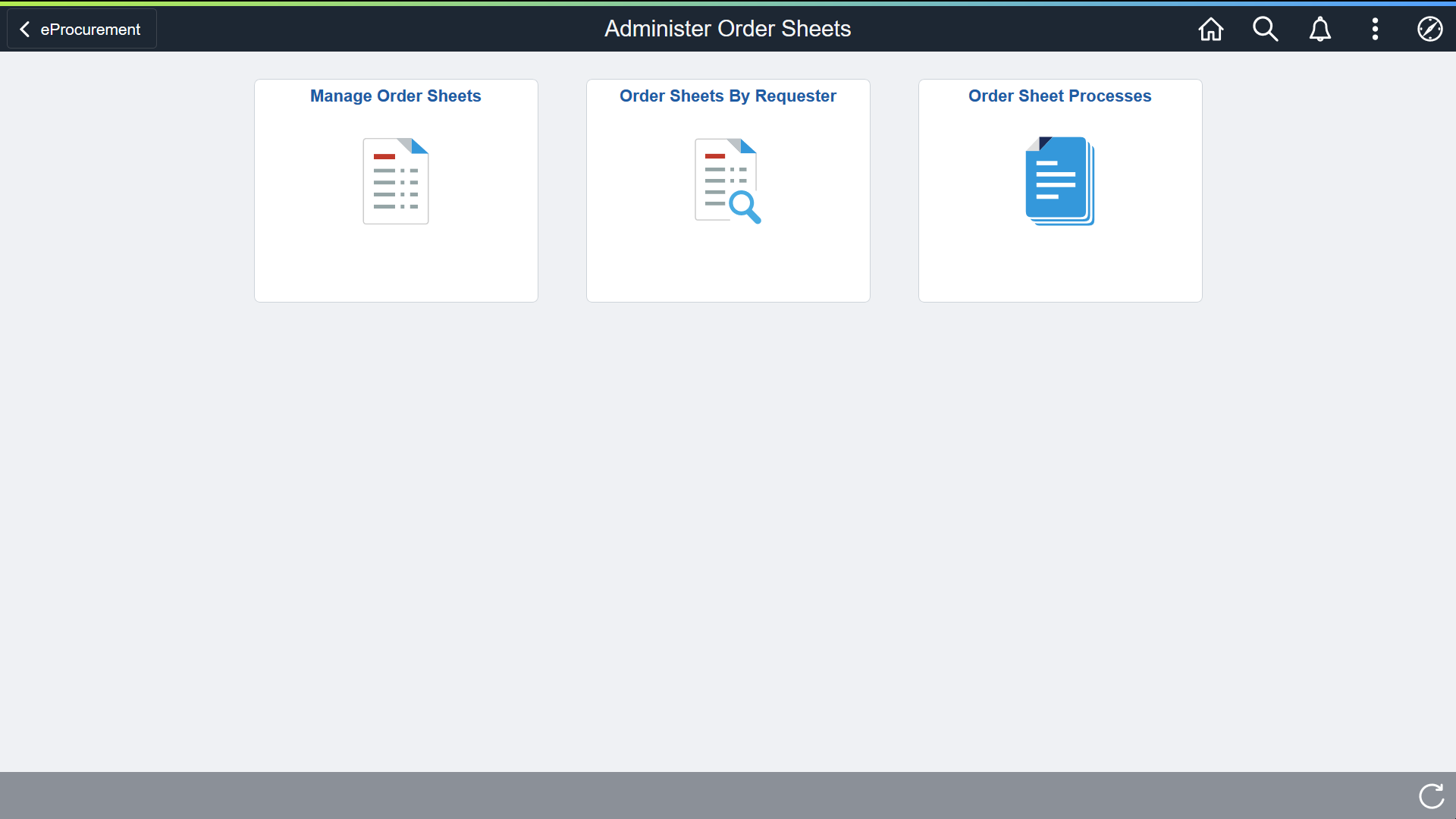 Administer Order Sheets Homepage