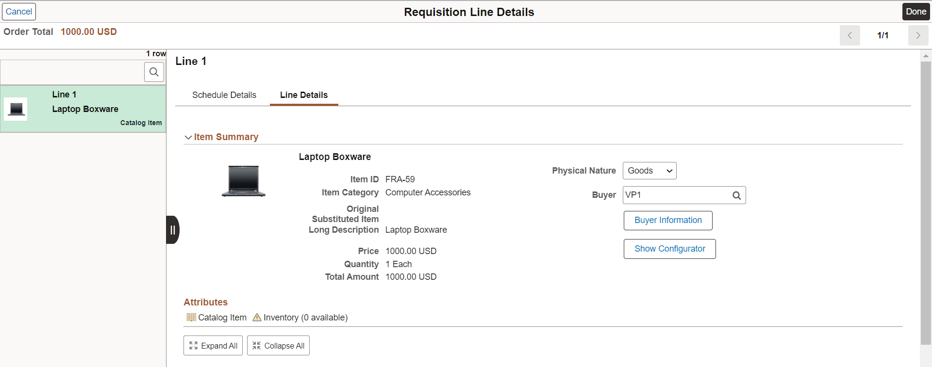 Create Requisition Line Details page (1 of 4)