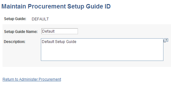 Maintain Procurement Setup Guide ID page