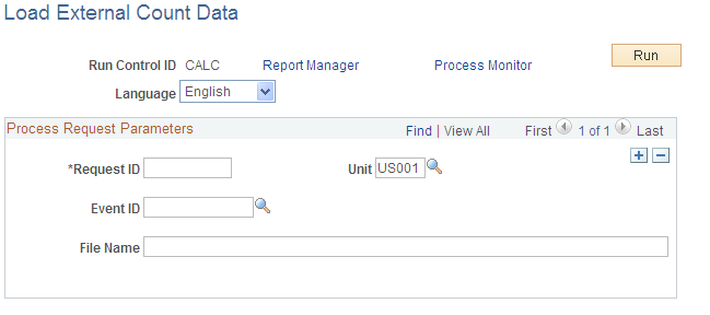 Load External Count Data process page