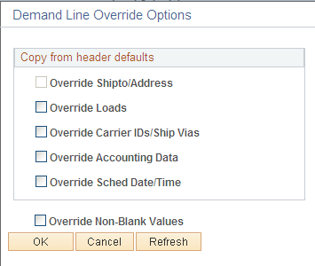 Demand Line Override Options page