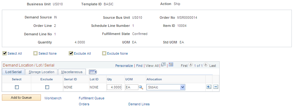 Location/Lot/Serial page from the Demand Lines page