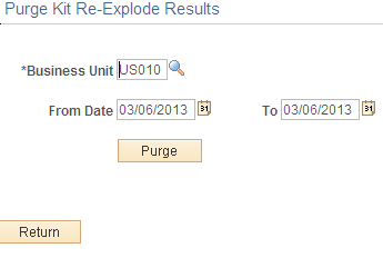 Purge Kit Re-Explode Results page