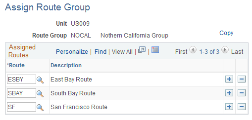 Assign Route Group page