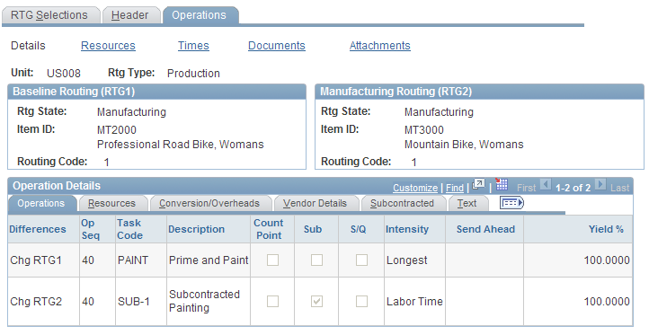 Routing Comparisons - Operations: Details page