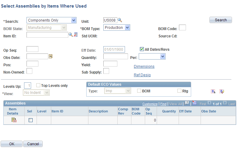Select Assemblies by Items Where Used page