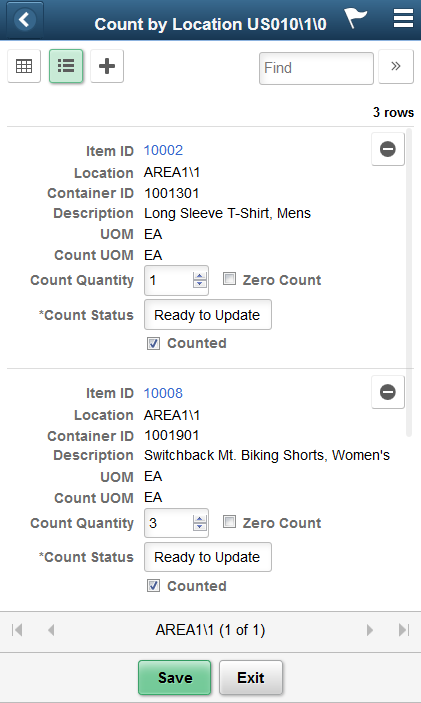 Count by Location - List View page