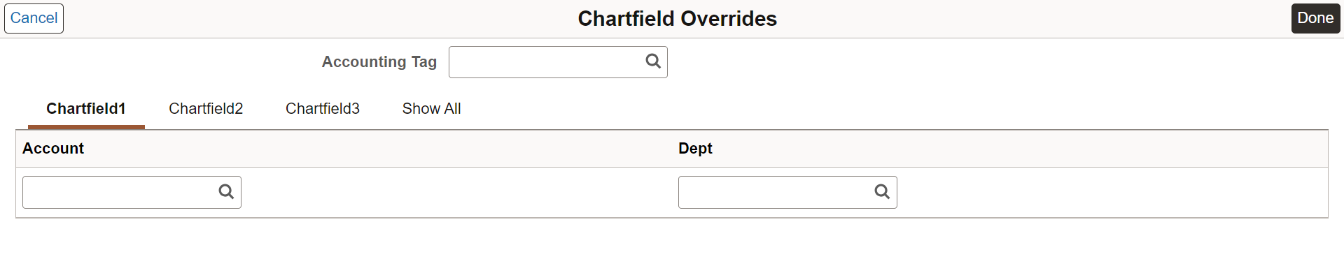 Express Issue - Chartfield Overrides Chartfields1 tab