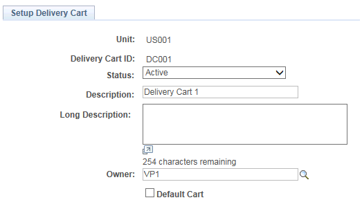 Setup Delivery Cart page