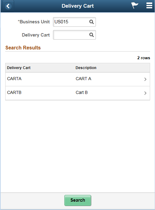 Delivery Cart - Fluid Search page