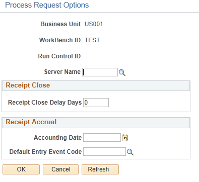 Receiver Workbench - Process Request Options Page