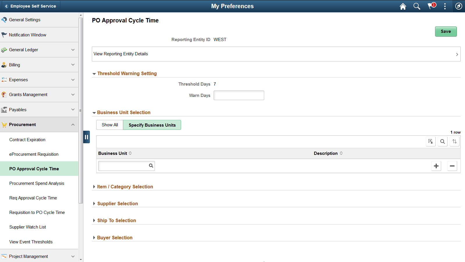 Procurement User Preferences - PO Approval Cycle Time