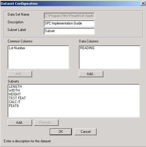 Dataset Configuration dialog box